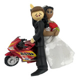 Topo De Bolo Em Biscuit-casamento-noivinhos Na Moto.mod008