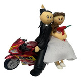 Topo De Bolo Em Biscuit-casamento-noivinhos Na Moto.mod010