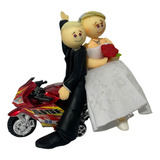 Topo De Bolo Em Biscuit-casamento-noivinhos Na Moto.mod013