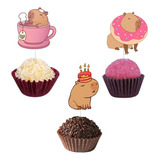 Topo Doces Topper Capivara Rosa Tag Festa Aniversário