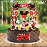 Topo Topper De Bolo Personalizado Minnie Vermelha