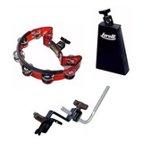 Torelli Kit Cowbell 7 + Pandeirola C/ Clamp + Suporte Bumbo