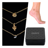 Tornozeleira Feminina Ogrife J-828 Banhado Ouro 18k