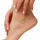 Tornozeleira Ouro 18k 750 30cm Com Coração De Zircônia 5mm