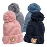 Touca De Frio Infantil Forrada Gorro Ursinho Pompom Criança