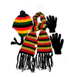 Touca De Lã Reggae Clássica + Luva De Lã + Cachecol Luxo Top