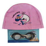 Touca De Natação Aula E Óculos Infantil Piscina Nadar Cor Rosa Desenho Do Tecido Golfinho Tamanho Único