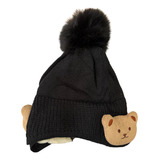 Touca Infantil De Frio Menino Menina Forrada Ursinho Pompom