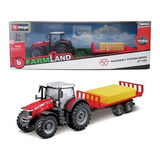 Trator Massey Ferguson 8740s C/ Reboque Fardos 1/40 Burago