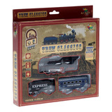 Trem Clássico Azul Locomotiva Com Luz Art Brink