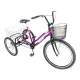 Triciclo Bicicleta 3 Rodas Pedal Twice Aro 26 Roxo