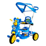 Triciclo Capota Infantil Motoca Empurrador Luzes Som E Pedal Cor Azul