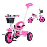 Triciclo Infantil Passeio 3 Rodas Empurrador Pedal Com Cesta