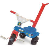 Triciclo Velotrol Infantil Motoca C/empurrador Azul Policia