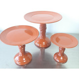Trio Boleira Cerâmica Kit 3 Boleiras Pmg Cor Marrom Claro.