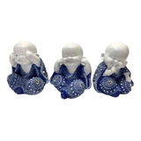 Trio Buda Azul Cego Surdo E Mudo Enfeite Decoração 3 Uni 8cm
