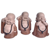 Trio Buda Sábio Cego Surdo Mudo Marrom 10.5cm - Resina
