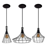 Trio Com 3 Lustres Luminária Pendente Modelo Aramado - Retro 
