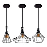 Trio Com 3 Lustres Luminária Pendente Modelo Aramado - Retro 