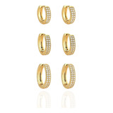 Trio De Argolas Cravejadas 2 Fileiras Com Banho De Ouro 18k