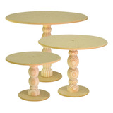 Trio De Boleira Torneado Bandeja Simples Em Mdf Cru Promo