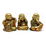 Trio De Buda Cego Surdo Mudo Estatueta Em Resina Dourada