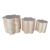 Trio De Mesa Cilindro Flor Mdf