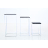 Trio De Mesas Cubo Desmontável Branco Com Tampo Preto
