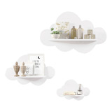 Trio De Nichos Modelo Nuvem Em Mdf Quarto De Bebê Branco