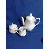 Trio De Porcelana Antigo , Bule Leiteira Açucareiro 