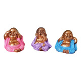 Trio Estátua Buda Monges Sábios Cego