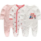 Trio Macacões Menina Rosa Branco Conjunto Kit Tipo Carters