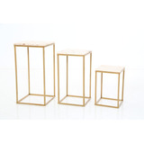 Trio Mesas Cubo Desmontável Dourado Com Tampo Madeira Pinus 