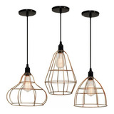 Trio Pendente Luminária Retro Teto Veneza Aramado