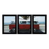 Trio Quadros Decorativos Carro Antigo Vintage Moldura Kombi