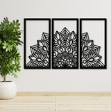 Trio Quadros Mandalas Decorativas Grande P/ Sala Moderna 