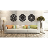 Trio Quadros Mandalas Decorativo 60cm 3mm Na Cor Preta Mod04