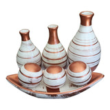 Trio Vasos Cerâmica Bandeija Com Bolas