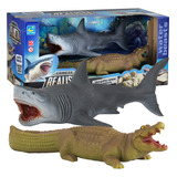 Tubarão E Jacaré Realista Brinquedo 26cm
