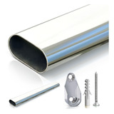 Tubo Cabideiro Oval Oblongo P/ Loja 1,10m 2 Suportes