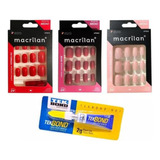Unhas Postiças Macrilan Media 3 Box Caixa C/24 + Cola Wxz