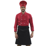 Uniforme Chef Cozinheiro Dólmã E Chapéu Vermelho + Avental