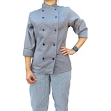 Uniforme De Cozinha Evp Dolma Cinza Preto Chef Feminino
