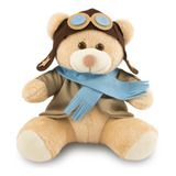 Ursinho De Pelúcia Aviador 25cm Decoração Anti-alérgico Cor Caramelo / Azul