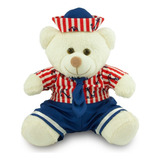 Ursinho De Pelúcia Marinheiro 20cm Decoração Anti-alérgico Cor Baunilha Com Azul/vermelho