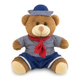 Ursinho De Pelúcia Marinheiro 25cm Decoração Anti-alérgico Cor Marrom Com Azul