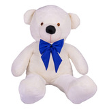 Urso Gigante Pelúcia Grande Teddy 1,10 Metros Personalizado Cor Baunilha Laço Azul