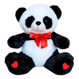 Urso Panda De Pelúcia Grande Com Laço 40cm Lindo
