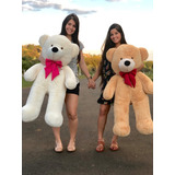 Urso Teddy Bear Grande Gigante Pelúcia Macio 110cm Cor Urso Mel Com Laço Azul