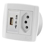 Usb 2a + Tomada 10a P/ Móveis Embutir Ilumi Slim Branca